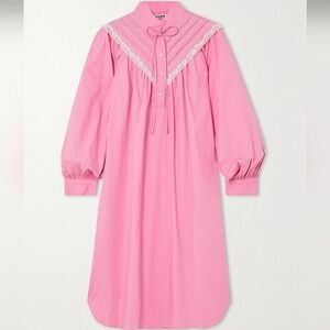 Batsheva Landry lace-trimmed pintucked embroidered cotton-poplin mini dress